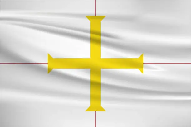 Vector illustration of Waving Guernsey flag, official colors and ratio correct. Guernsey national flag. Vector illustration.
