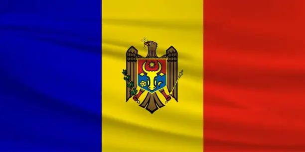 Vector illustration of Waving Moldova flag, official colors and ratio correct. Moldova national flag. Vector illustration.