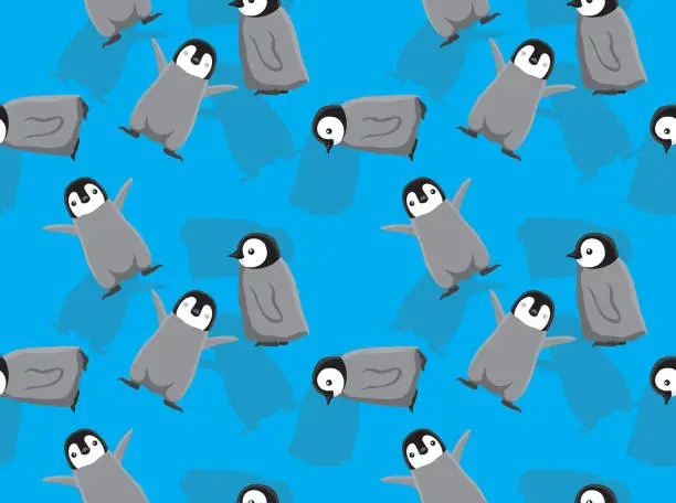 Vector illustration of Penguin Baby Walking Cartoon Cute Seamless Pattern Wallpaper-01