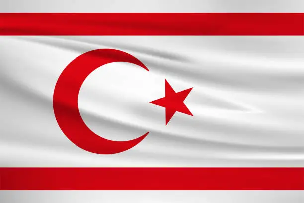 Vector illustration of Waving North Cyprus flag, official colors and ratio correct. North Cyprus national flag. Vector illustration.