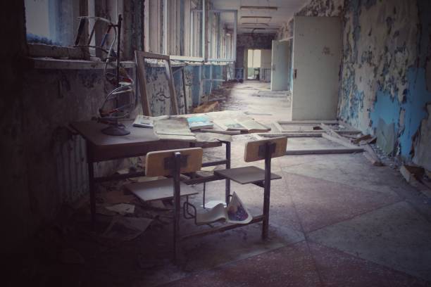 Abandoned school in Pripyat, Chernobyl exclusion zone, Ukraine Inside elementary school number 3, an abandoned school in Pripyat, center of the Chernobyl exclusion zone, Ukraine. pripyat city photos stock pictures, royalty-free photos & images