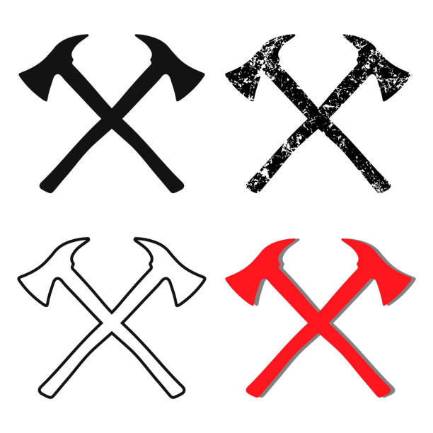 flat style Fire ax cross icon sign set. Fire department axe symbol symbol. Vector illustration image. Isolated on white background. flat style Fire ax cross icon sign set. Fire department axe symbol symbol. Vector illustration image. Isolated on white background. axe stock illustrations
