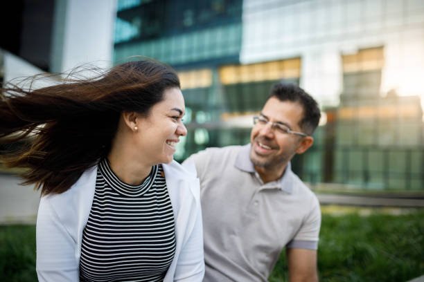istock Happy couple looking at each other 1187842983