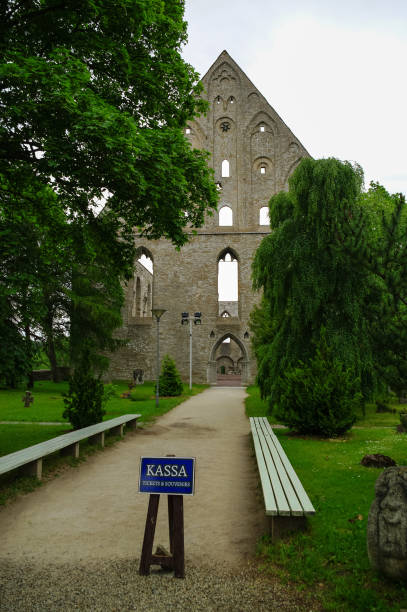 eingang zum mittelalterlichen kloster st. birgitta in der region pirita, tallinn, estland - estonia tallinn old ruin ruined stock-fotos und bilder