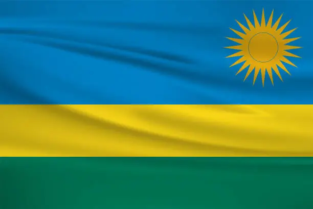 Vector illustration of Waving Rwanda flag, official colors and ratio correct. Rwanda national flag. Vector illustration.