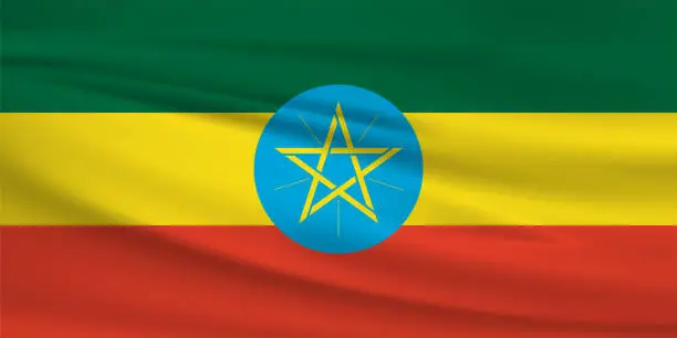 Vector illustration of Waving Ethiopia flag, official colors and ratio correct. Ethiopia national flag. Vector illustration.