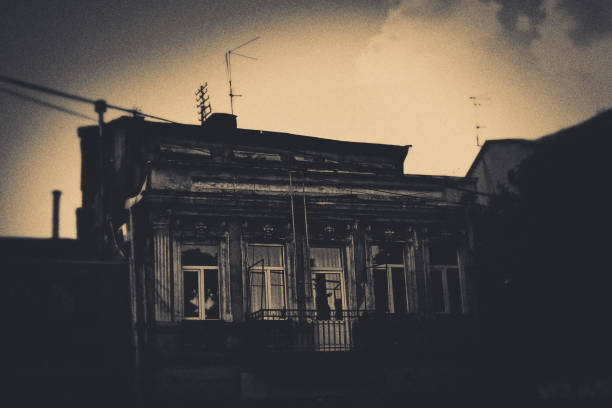 dark, rough, facade, architecture, vintage, fence, balcony, cityscape, Tbilisi,