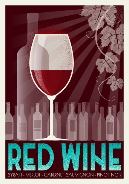 rotwein art deco poster - wine bottle bottle burgundy wine stock-grafiken, -clipart, -cartoons und -symbole