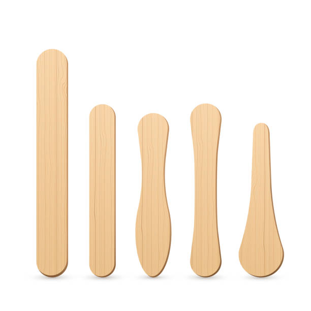 Ice cream wooden sticks flat vector illustrations set Ice cream wooden sticks flat vector illustrations set. Ecological material. Eco friendly food accesories isolated cliparts on white background. Medical wood tongue depressors collection stick plant part stock illustrations
