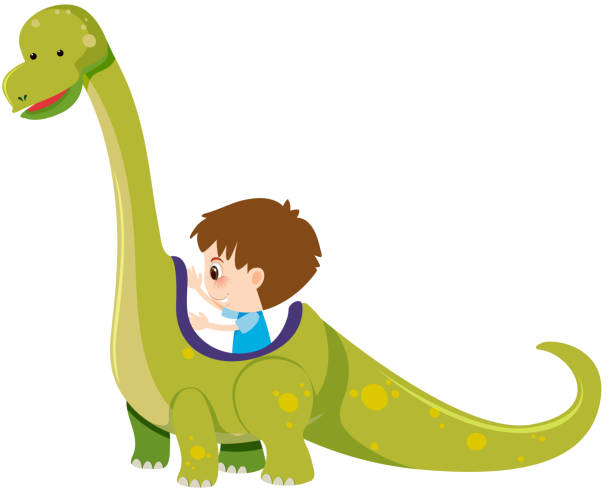 istock Single character of boy and dinosaur on white background 1187854318