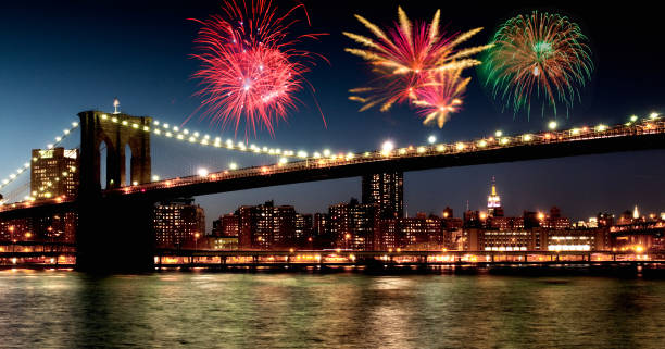 istock Fireworks on Brooklyn Bridge and NYC Skyline. 1187854358