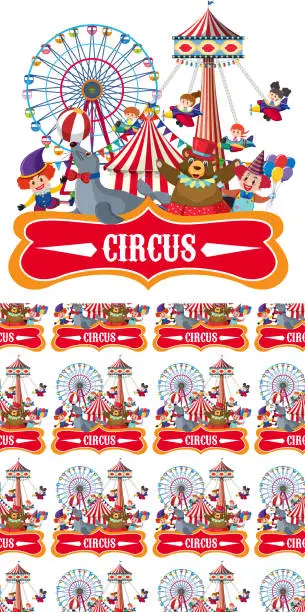 Vector illustration of Seamless background design with circus rides