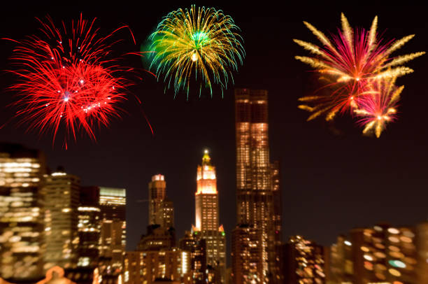 istock Fireworks on NYC Skyline. Manhattan Financial District. Blurred Motion. 1187854587
