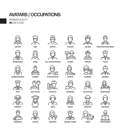 Simple Set of Occupations and Avatars Related Vector Line Icons. Outline Symbol Collection.