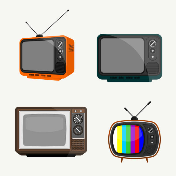 ilustraciones, imágenes clip art, dibujos animados e iconos de stock de conjunto de diseño vectorial de televisión vintage - electrical equipment technology electronics household item