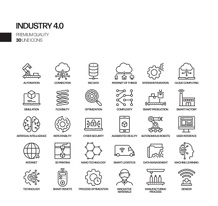 Simple Set of Industry 4.0 Related Vector Line Icons. Outline Symbol Collection.