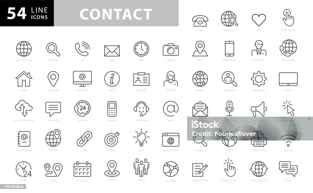 Ikoner för kontakt linjer. Redigerbar stroke. Pixel perfekt. För mobil och webb. Innehåller sådana ikoner som smartphone, Messaging, e-post, kalender, plats. lager illustration - Royaltyfri Ikon vektorgrafik