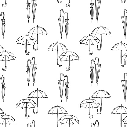 Vector background of open and closed umbrellas outlines.