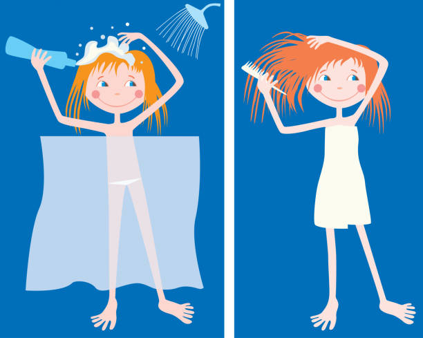 Vector Drawing Of A Cheerful Cartoon Teen Girl Taking A Shower And Combing  Hair After Bathing Stock Illustration - Download Image Now - iStock