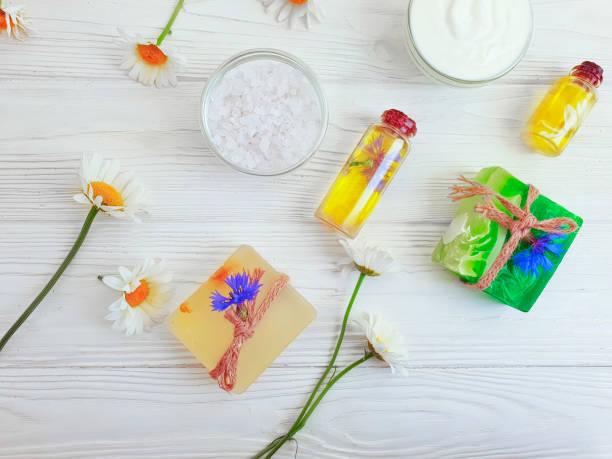 istock cosmetic oil, chamomile soap 1187868341