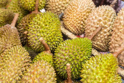 Small group of durian fruits on street market in Kuala Lumpur
