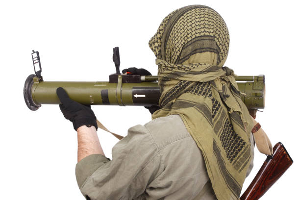istock mercenary with anti-tank rocket launcher - RPG 1187871297