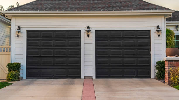 istock Panorama Double garage with short driveway in day 1187873780