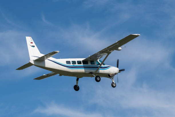 istock Single-engined propeller business plane during take off at a small airport 1187873876