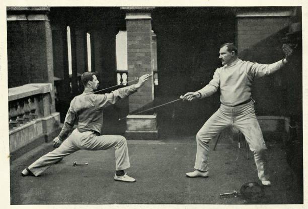 Fencing masters of the 1st Life Guards, 19th Century Vintage photograph of Fencing masters of the 1st Life Guards, 19th Century sword photos stock pictures, royalty-free photos & images