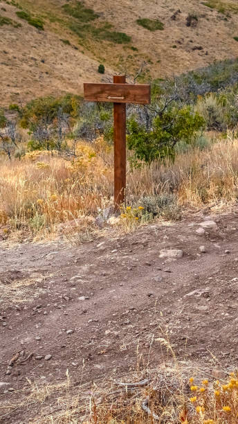 istock Vertical frame Signboard on a hiking trail in Utah wilderness 1187880689