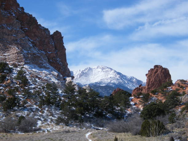 istock Pikes Peak seen through the red rocks 1187881986