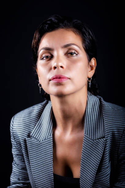 istock Female manager, half-length portrait on a black background 1187882509