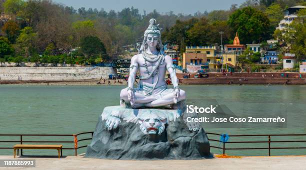 Lord Shiva Statue At Ganga River Rishikesh Uttarakhand India Stock Photo - Download Image Now
