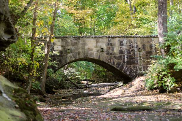 istock stone bridge over a small creek with fallen leaves on an autumn day 1187887764