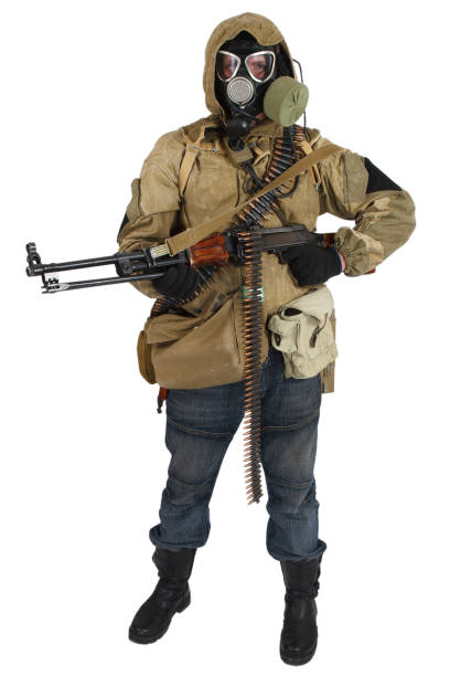 istock Stalker in gas mask with weapon 1187888168
