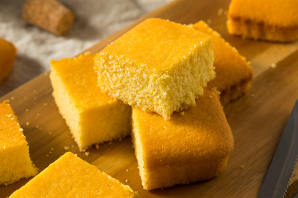 Homemade Cut Up Cornbread Homemade Cut Up Cornbread Ready to Eat Cornbread stock pictures, royalty-free photos & images
