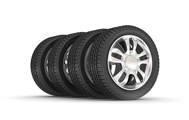 Four new black tires for a car stock photo
