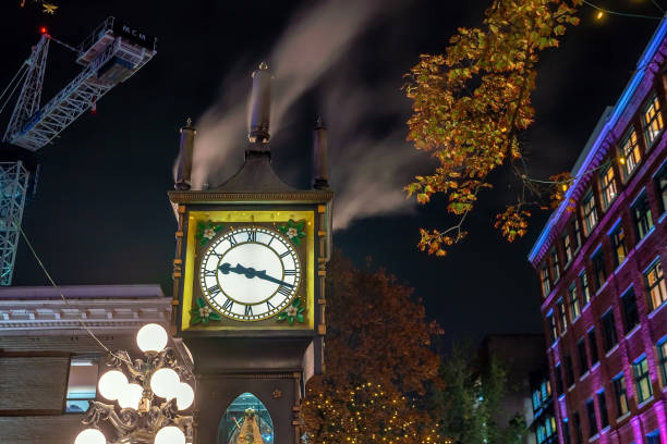 istock Old Steam Clock in Vancouver's historic Gastown district at night 1187911230