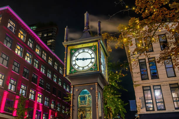 istock Old Steam Clock in Vancouver's historic Gastown district at night 1187911236