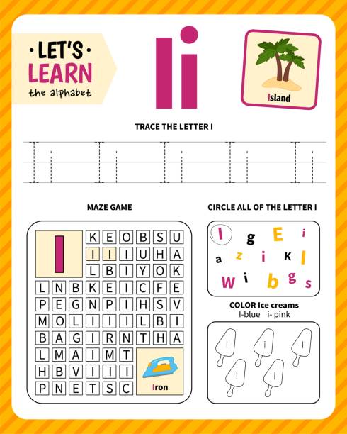 아이들이 자료를 학습. - island education learning letter i stock illustrations