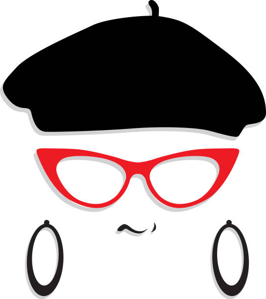 Female Beret Hipster Face Vector illustration of a female hipster wearing a beret. ear piercing clip art stock illustrations