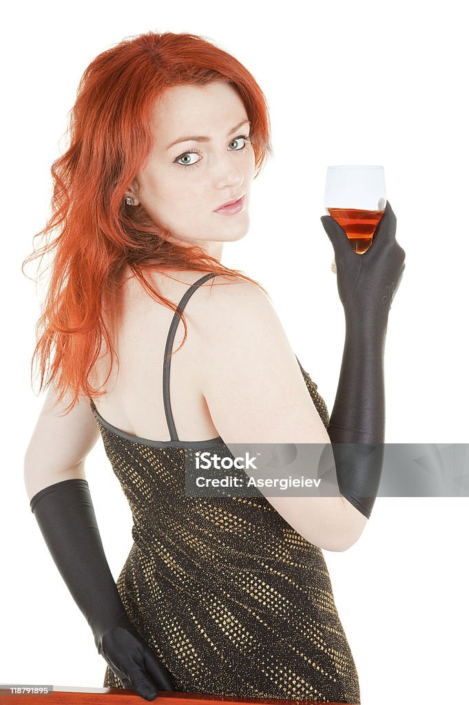 red-haired trendy girl portrait of red haired girl in black gloves Adult Stock Photo