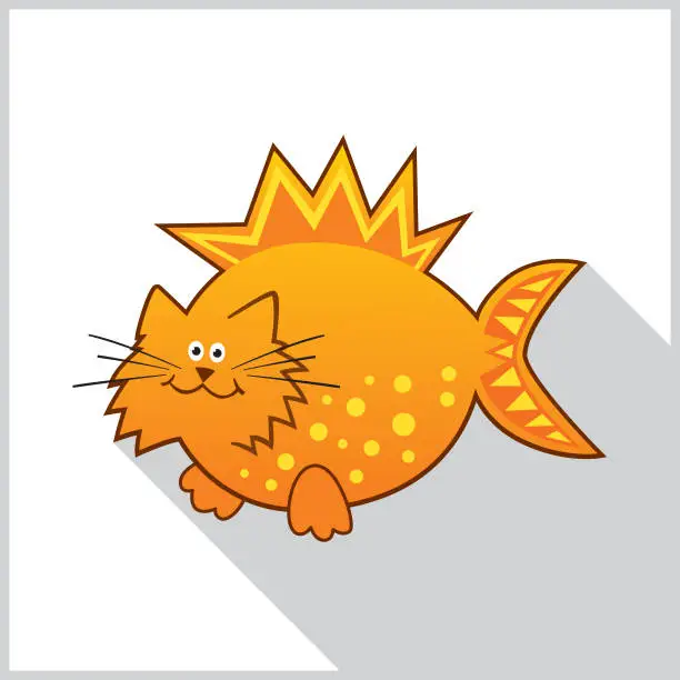 Vector illustration of Gold Cat Fish Shadow Icon