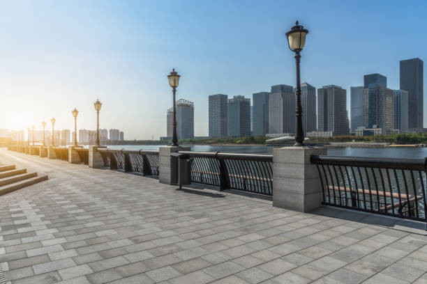 istock empty brick floor with cityscape and skyline 1187935116
