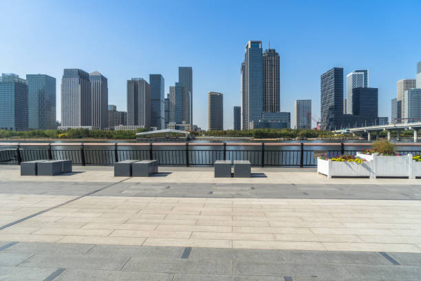 istock empty brick floor with cityscape and skyline 1187936418