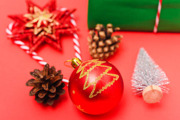 istock Christmas red balls with decorative abstract 1187936422