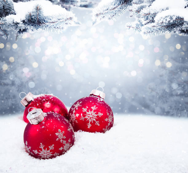 istock Beautiful Christmas balls on the red background 1187947223