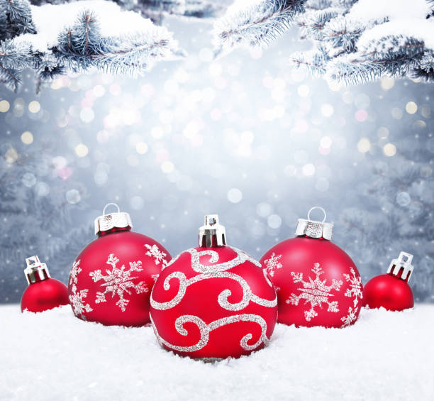 istock Beautiful christmas balls on the red background 1187947227