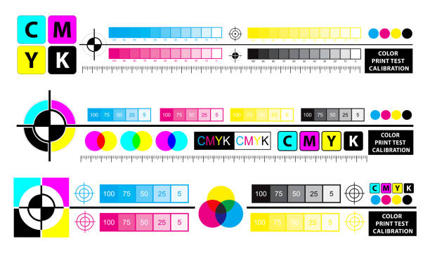 schemat mieszania kolorów lub koncepcja kalibracji testu wydruku kolorowego. - colors color image paper color swatch stock illustrations