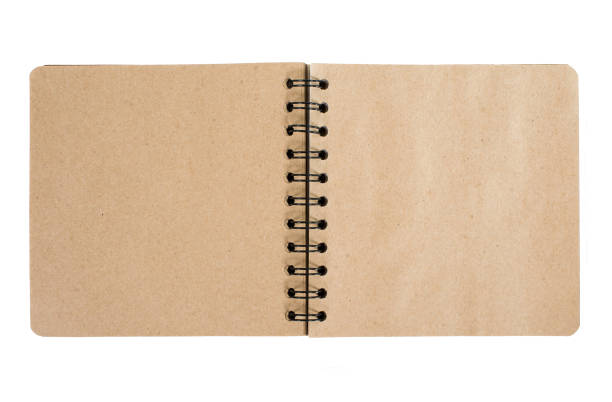 istock Open blank square notebook from brown craft paper with a spiral lies on a white background, top view 1187950207
